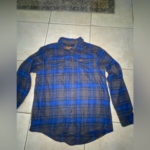 Orvis Men’s Flannel Shirt Regular Fit Heavyweight Cotton Plaid Blue/Gray Size M